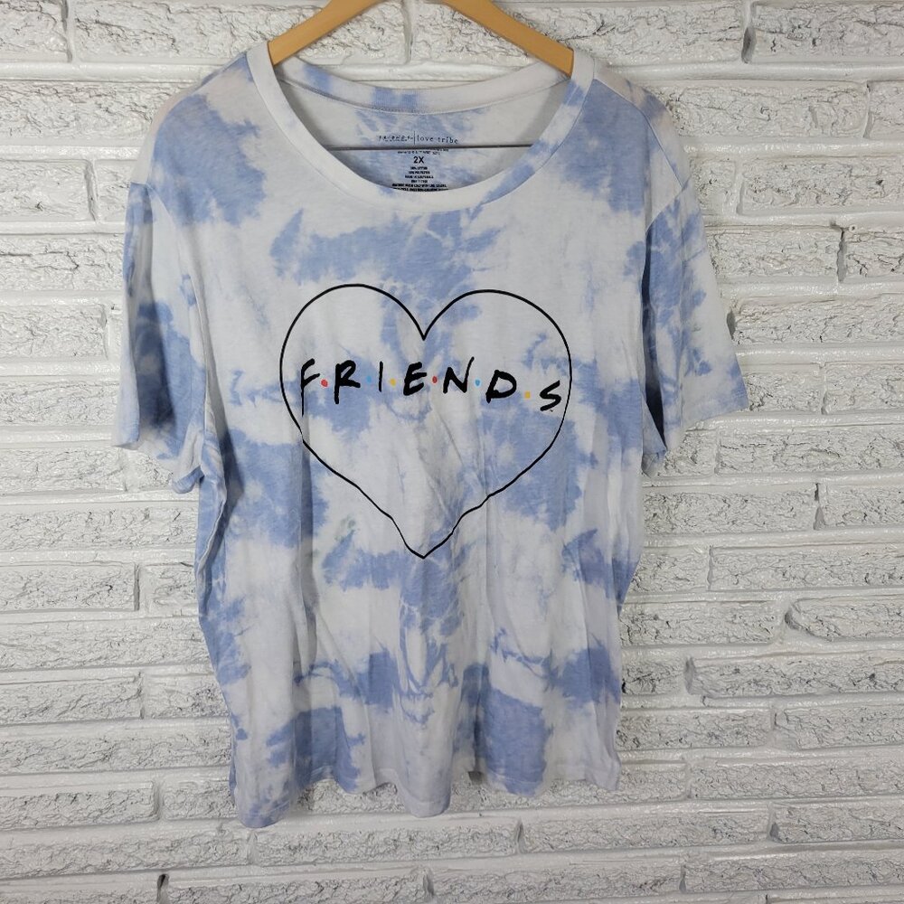 Friends Women's 2X Plus Blue Tie Dye T-Shirt Cotton Blend Crew Neck TV TIE40E